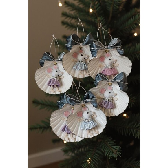 Ballerina Mouse Seashell Ornaments, Coastal Christmas Decor, Set of 3 - Picture 1 of 4